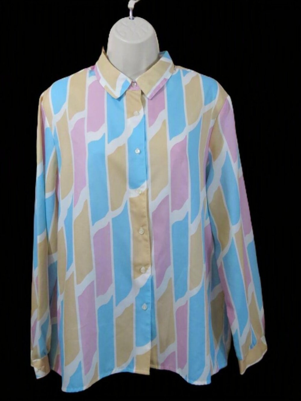 VTG 80s Country Suburbans Geometric Blouse Secretary Long Sleeve Button Size18